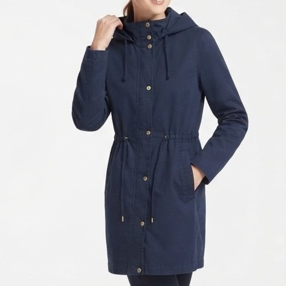 Ambiance Outerwear Navy Blue Hooded Utility Anorak Jacket Cinch Waist Medium